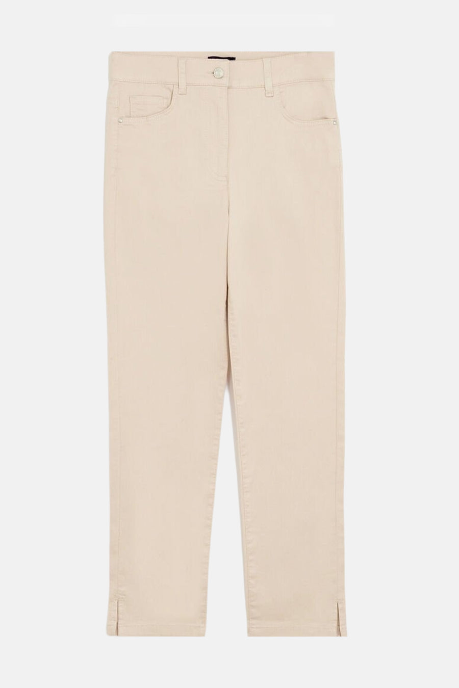 Pantalon chino 7/8 beige de CAROLL, coupe droite, poches avant et fentes discrètes aux chevilles.
