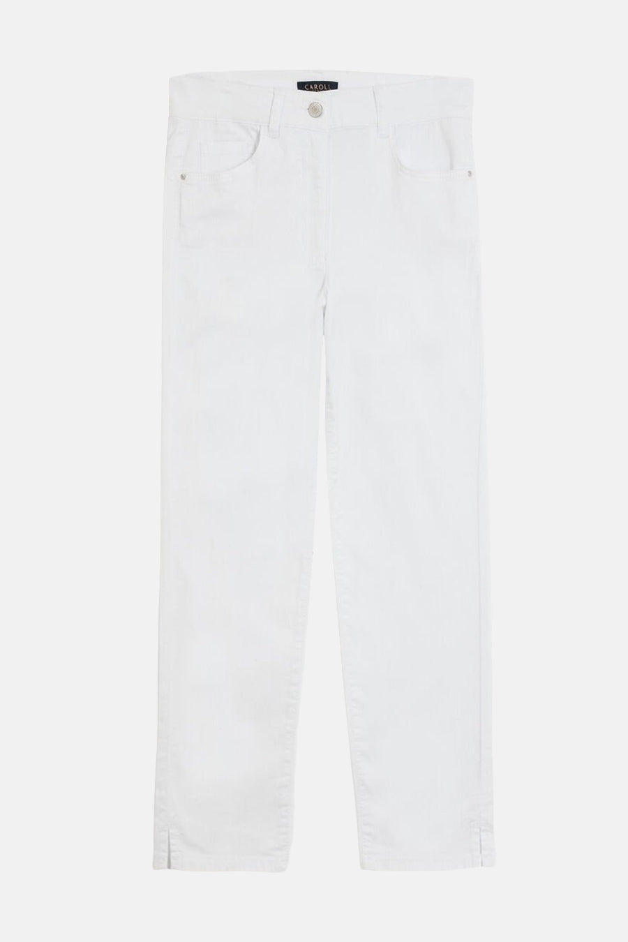 Chino 7/8 blanc de CAROLL, coupe droite, poches avant, détails de fentes en bas.
