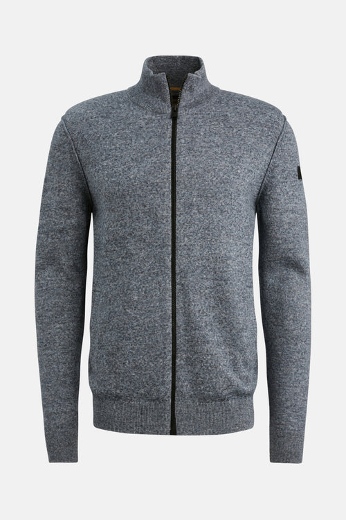 Blauwe coltrui van PME Legend, met knoopdetail bij de kraag en logo op de mouw.