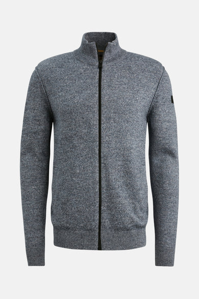 Blauwe coltrui van PME Legend, met knoopdetail bij de kraag en logo op de mouw.