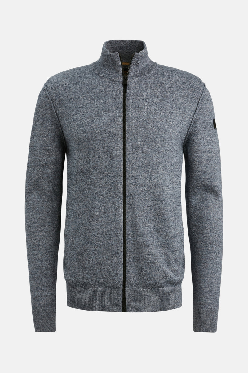 Blauwe coltrui van PME Legend, met knoopdetail bij de kraag en logo op de mouw.