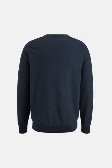 Ronde hals trui blauw van PME LEGEND, met een discrete zak op de linkermouw.
