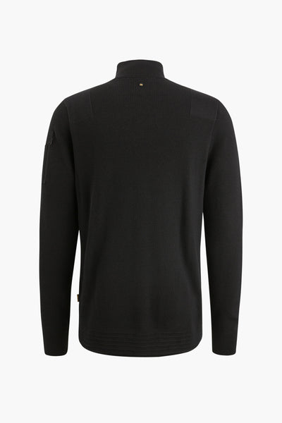 Pull à col roulé noir de Pme Legend avec texture côtelée et poche zippée sur la manche.