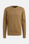 Pull à col rond ocre de PME Legend, avec une texture nid d'abeille et un logo discret sur la poitrine.