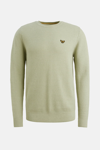 Groene trui met ronde hals van PME Legend, met een wafelstructuur en een klein embleem in de nek.