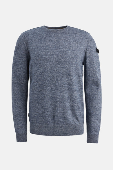 Ronde hals trui blauw van PME LEGEND, met een klein logo op de bovenkant van de rug.