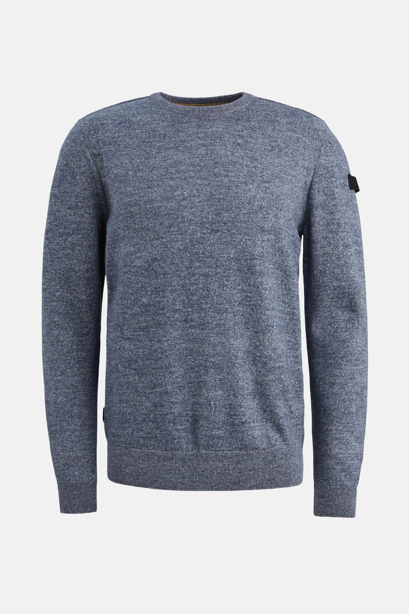 Ronde hals trui blauw van PME LEGEND, met een klein logo op de bovenkant van de rug.