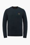 Ronde hals sweatshirt blauw van Pme Legend, met discreet logo op de borst en zak op de mouw.