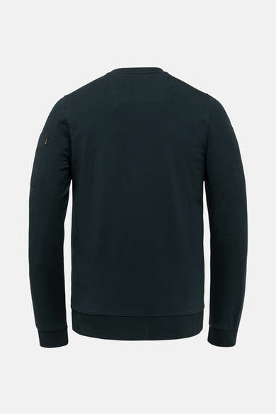 Sweat bleu de Pme Legend, avec une poche sur la manche et un col ras du cou.