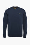 Blauwe Pme Legend sweater met borstlogo en zak op de linkermouw.