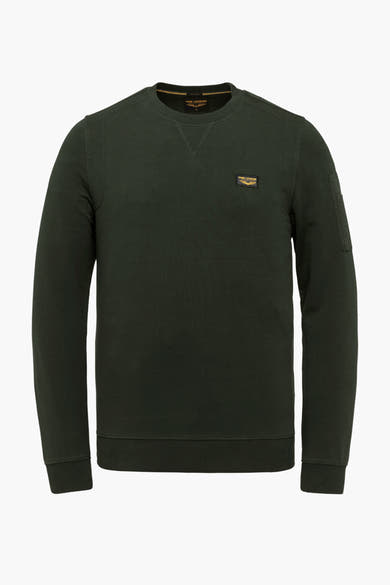 Groen sweatshirt van Pme Legend, achterzijde, met een klein zakje met rits op de linkermouw.