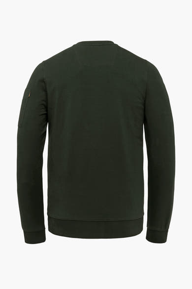 Groene trui met ronde hals van Pme Legend, met een zak op de linkermouw en geribbelde boorden.