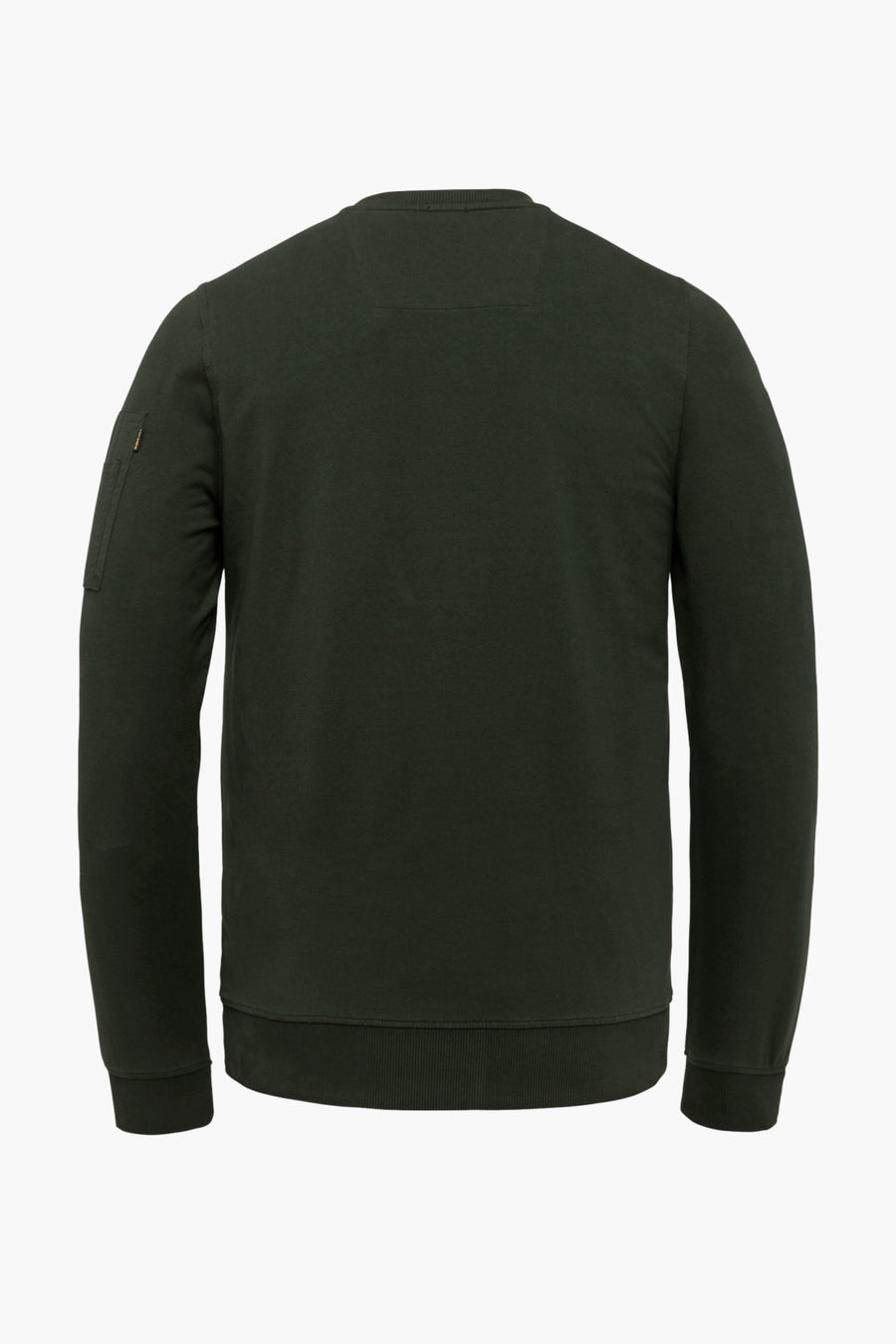 Groene trui met ronde hals van Pme Legend, met een zak op de linkermouw en geribbelde boorden.