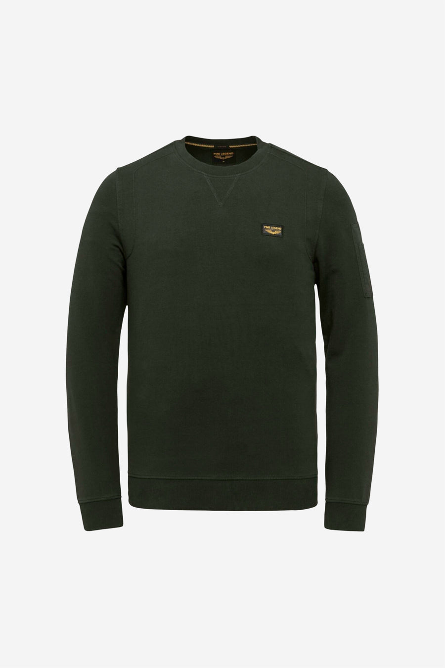 Groen sweatshirt van Pme Legend, met discreet logo en zakdetail op de mouw.