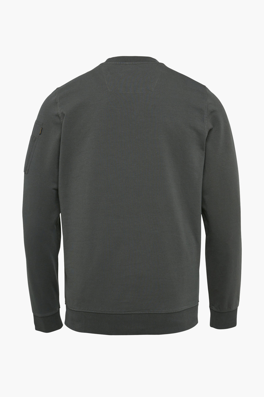 Grijze sweater van Pme Legend, achterzijde, met een zak op de linkermouw.