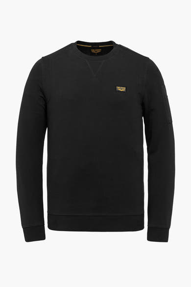 Zwart Pme Legend sweatshirt met klein zakje op de linkermouw en logo op de borst.