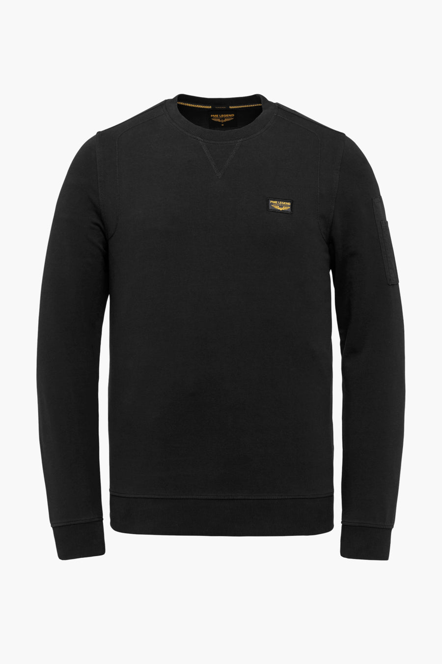 Zwart Pme Legend sweatshirt met klein zakje op de linkermouw en logo op de borst.