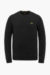 Zwarte sweater van Pme Legend, met logo-embleem op de borst en zak op de mouw.