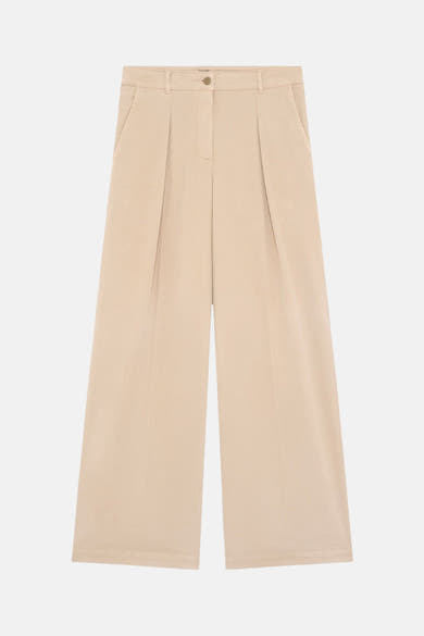 Chino beige de CAROLL à pinces, coupe large, avec poches latérales et fermeture boutonnée.