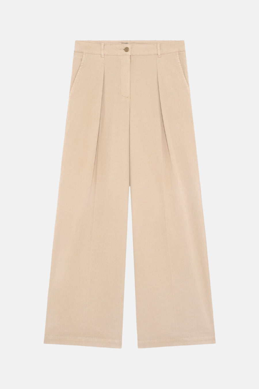 Chino beige de CAROLL à pinces, coupe large, avec poches latérales et fermeture boutonnée.