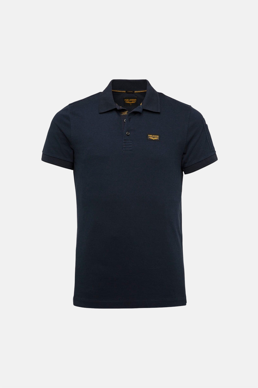 Polo bleu par Pme Legend avec logo brodé sur la poitrine et patte de boutonnage.
