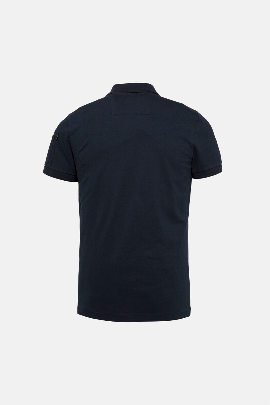 Polo bleu marine de Pme Legend, vu de dos, avec poche sur la manche.