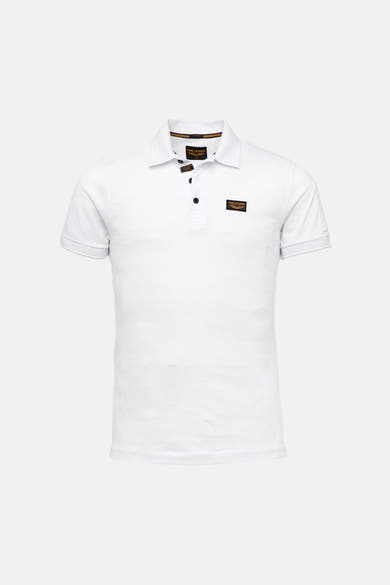 Polo blanc de Pme Legend, avec boutons noirs et écusson logo sur la poitrine.