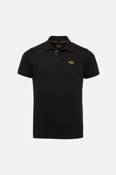 Polo noir de Pme Legend, avec logo brodé sur la poitrine et patte de boutonnage classique.