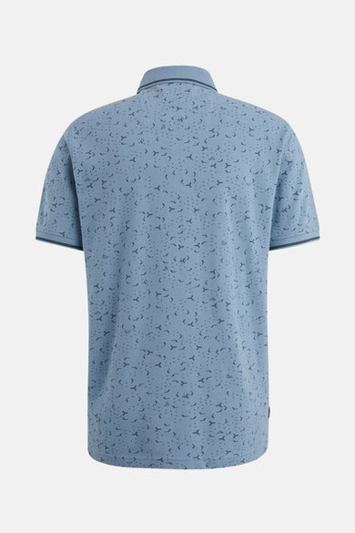 Polo bleu à manches courtes de PME Legend avec motif discret sur l'ensemble du tissu, vue arrière.
