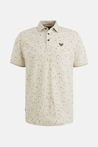 Beige poloshirt met korte mouwen van PME Legend, met discreet patroon en geborduurd logo.
