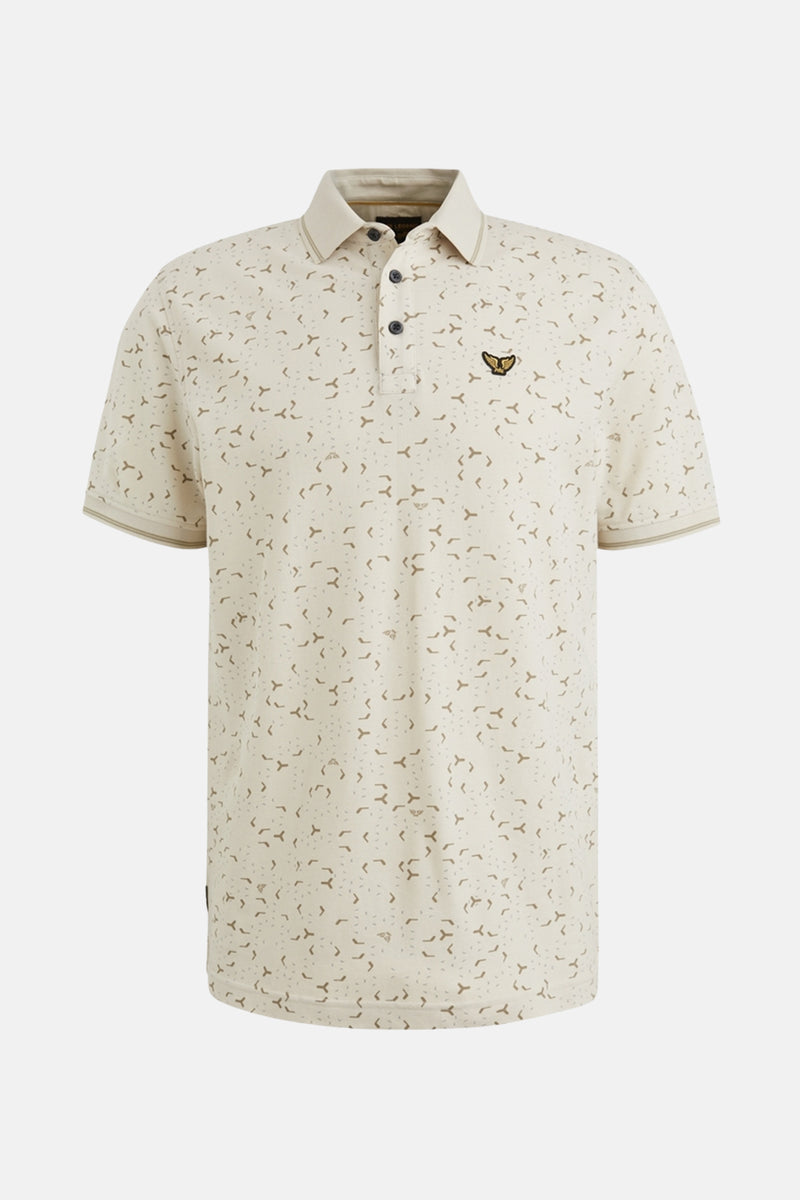 Beige poloshirt met korte mouwen van PME Legend, met discreet patroon en geborduurd logo.