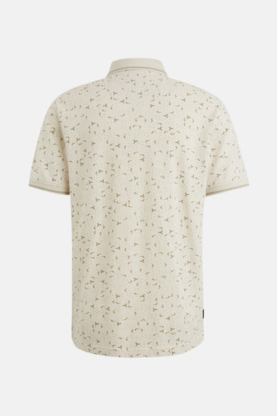 Beige poloshirt met korte mouwen van PME Legend met subtiel decoratief patroon over het geheel.
