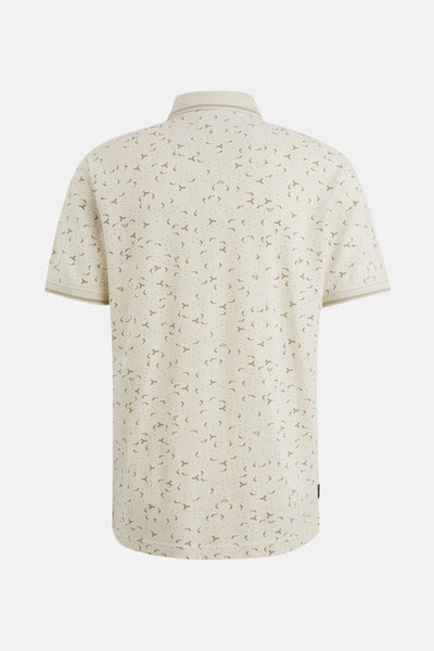 Beige poloshirt met korte mouwen van PME Legend met subtiel decoratief patroon over het geheel.