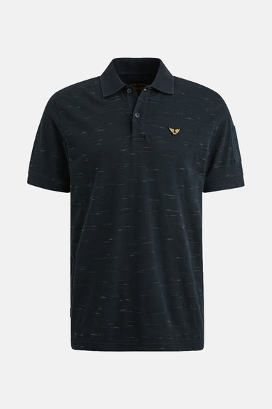 Blauw poloshirt met korte mouwen van PME Legend, met textuurpatroon en vleugellogo op de borst.