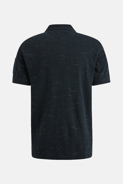 Blauw poloshirt met korte mouwen van PME Legend, met subtiel textuurpatroon over het hele oppervlak.