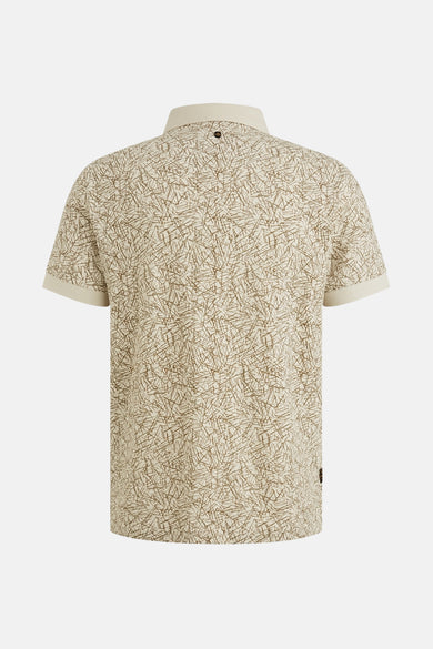 Polo à manches courtes écru de PME LEGEND avec un motif de lignes abstraites marron, vue de dos.
