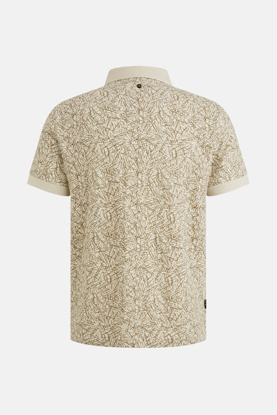 Polo à manches courtes écru de PME LEGEND avec un motif de lignes abstraites marron, vue de dos.