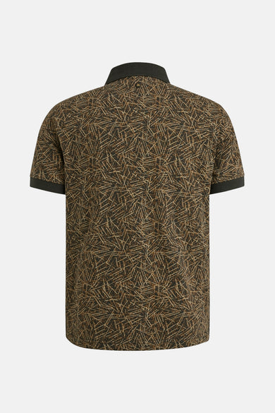 Bruin poloshirt met korte mouwen van PME Legend met een abstract lijnpatroon, achterkant.