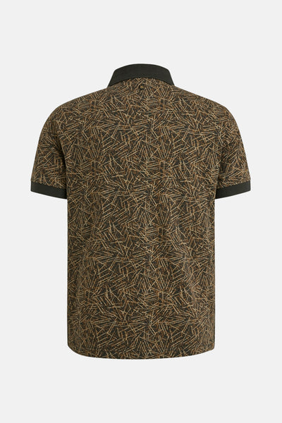 Bruin poloshirt met korte mouwen van PME Legend met een abstract lijnpatroon, achterkant.