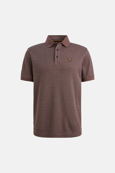 Polo brun de PME Legend avec texture nid d'abeille et logo brodé sur la poitrine.
