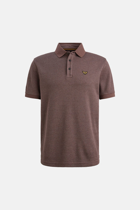 Bruin poloshirt van PME Legend, wafelstructuur met klassieke kraag en korte mouwen.