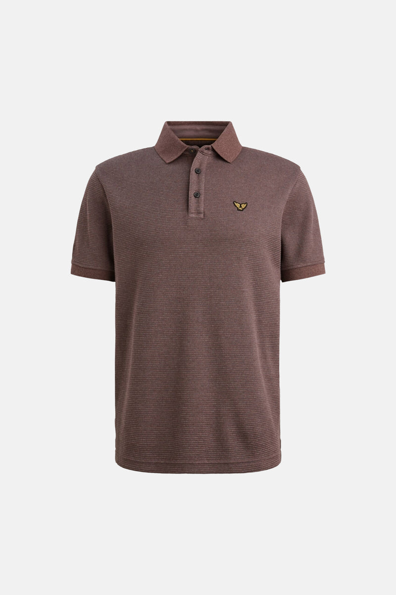 Polo brun de PME Legend avec texture nid d'abeille et logo brodé sur la poitrine.
