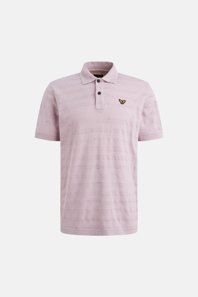 Paarse polo PME Legend, met textuurpatroon en klein logo op de mouw.