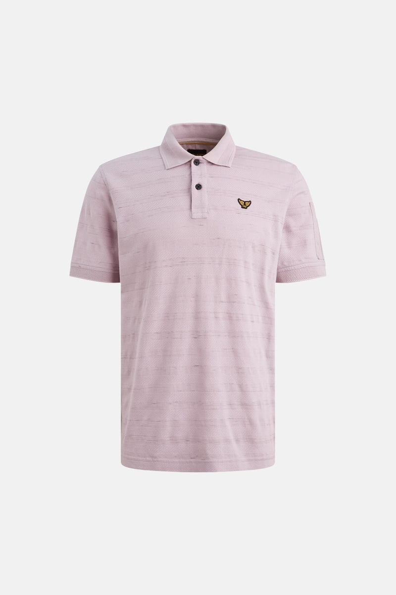 Paarse polo PME Legend, met textuurpatroon en klein logo op de mouw.