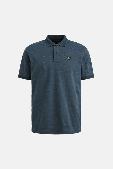 Blauw PME Legend poloshirt met korte mouwen en subtiel textuurpatroon, achterzijde.