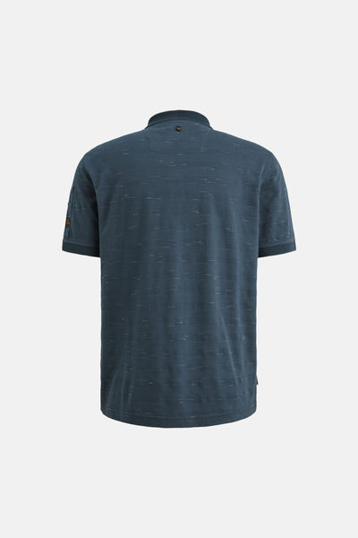 Polo bleu de PME Legend, à manches courtes avec motif subtil en maille texturée, vue arrière.