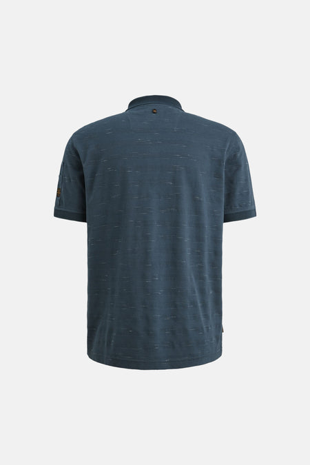 Polo bleu de PME Legend, à manches courtes avec motif subtil en maille texturée, vue arrière.