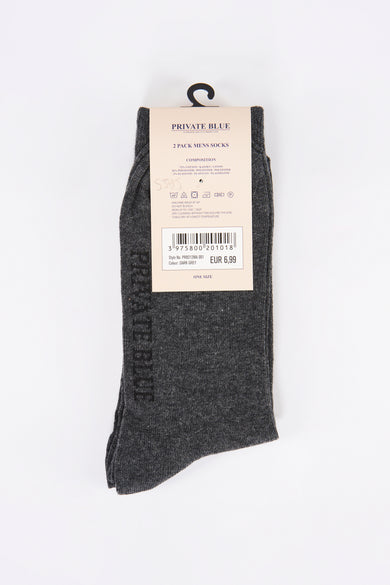 Lot de deux paires de chaussettes grises de Private Blue, en maille chinée foncée avec logo visible.
