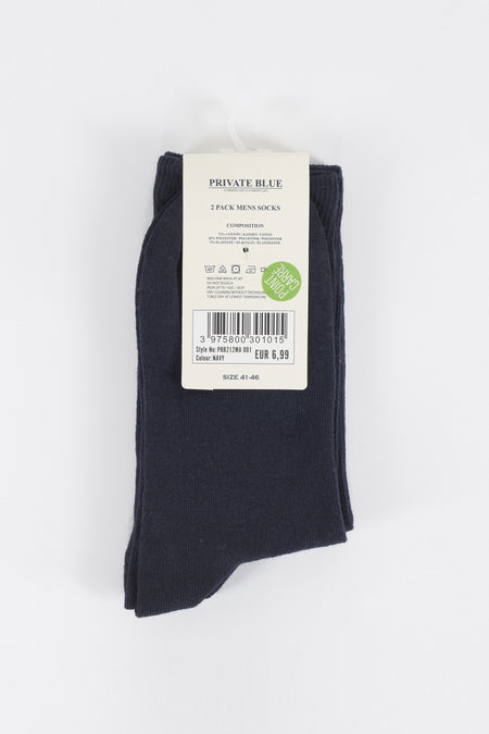Marineblauwe sokken van PRIVATE BLUE, set van twee, maat 41-46.