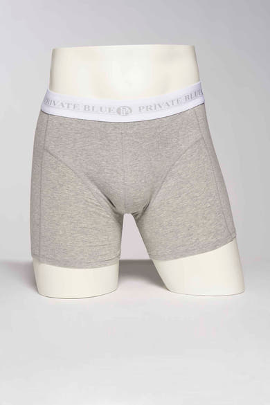 Grijs gemêleerde boxer van PRIVATE BLUE, met wit logo-bedrukt elastiek.